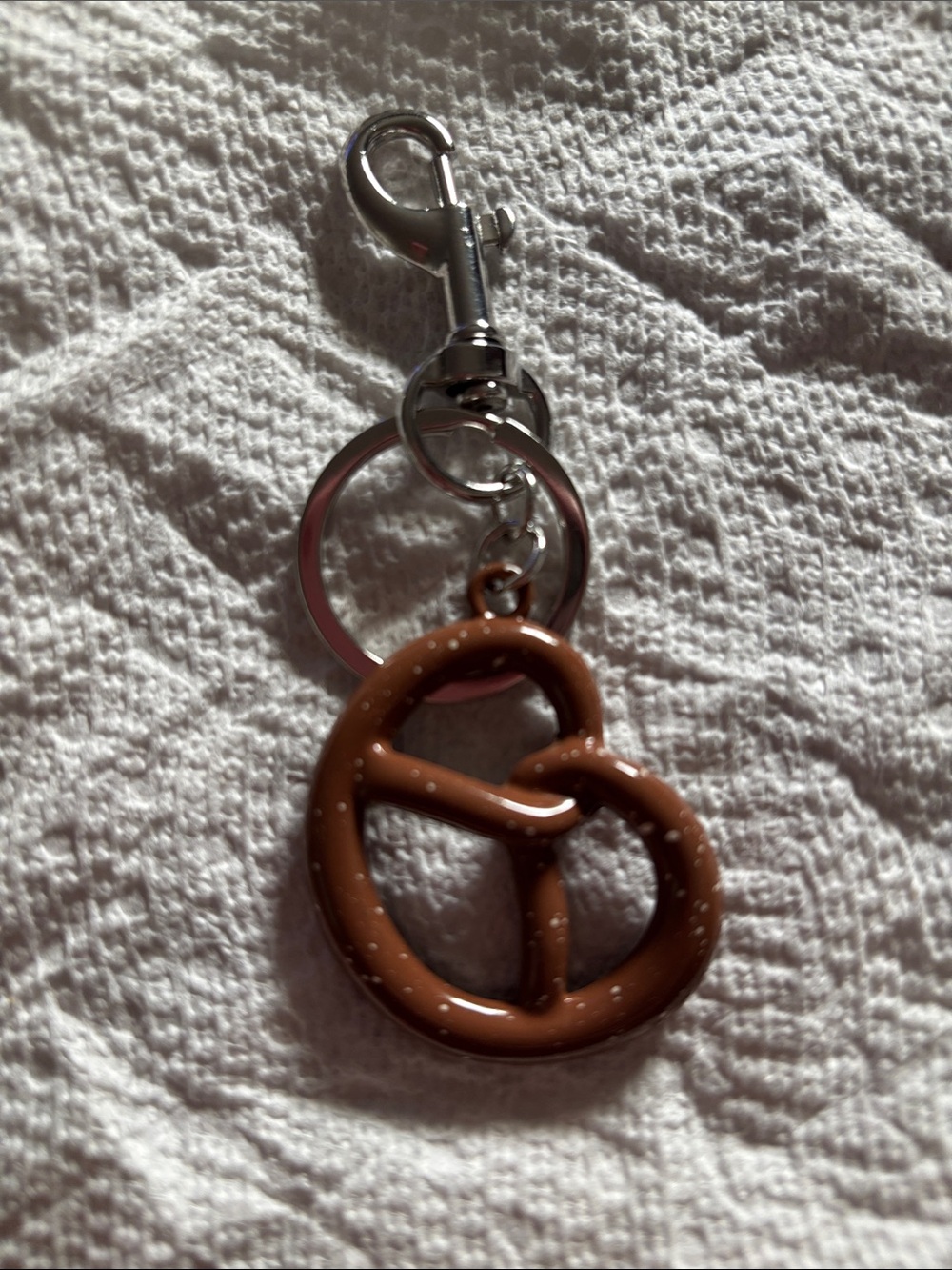 Pretzel Keychain purse bag charm  with silver Hardware